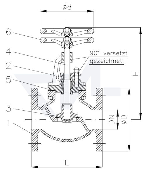 Фланцевый невозвратно-запорный проходной клапан PN25 тип 20.04.05