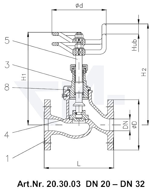 Клапан запорный фланцевый проходной VG 85033 тип 20.30.03