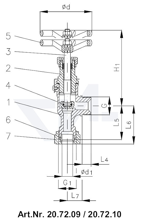 Клапан запорный штуцерный угловой DIN 86511, Rg 5/SoMs 59 штуцер под пайку медь (Cu) тип 20.72.09