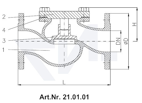Клапан невозвратный фланцевый DIN 86262, Rg 5 с подсоединением крышки на фланец тип 21.01.01 / 21.01.02