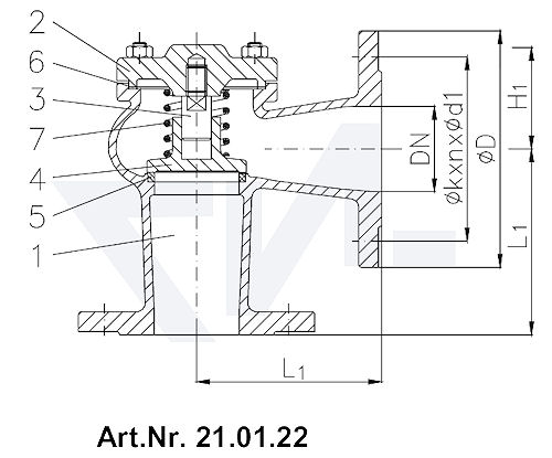 Клапан невозвратный фланцевый DIN 86253-01, GG 25/нерж. сталь с подпружиниванием тип 21.01.22