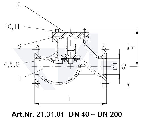 Клапан невозвратный фланцевый проходной VG 85033, Gbz 10 тип 21.31.01 