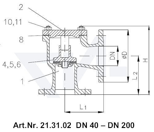 Клапан невозвратный фланцевый угловой VG 85034, Gbz 10 тип 21.31.02