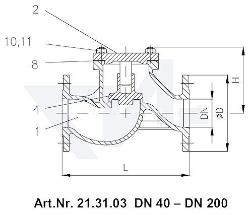 Клапан невозвратный фланцевый проходной VG 85033, Gbz 10 тип 21.31.03