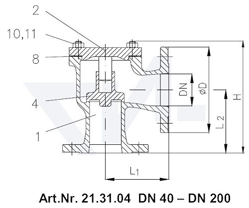 Клапан невозвратный фланцевый угловой VG 85034, Gbz 10 тип 21.31.04