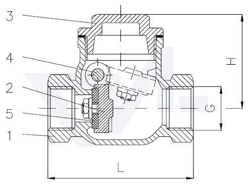 Захлопка муфтовая невозвратная, Rg 5 мягкое уплотнение PTFE тип 21.51.02