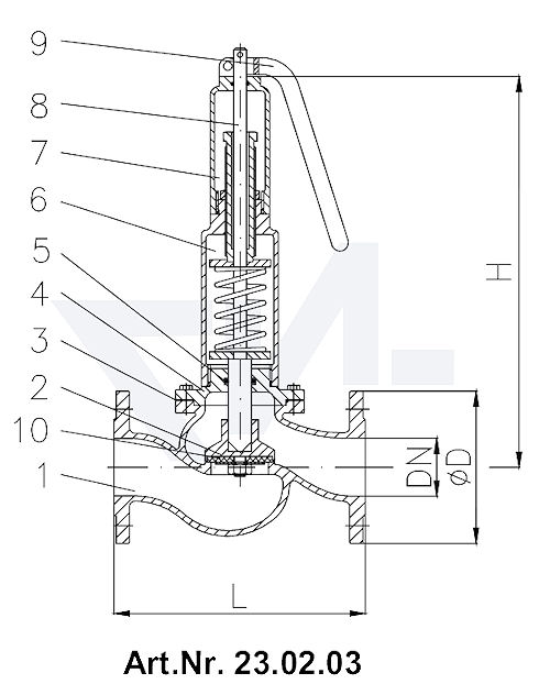 Клапаны предохранительные короткой модели, Rg 5/SoMs 59 с закрытой крышкой и газоплотной головкой с рычагом тип 23.02.03 / 23.02.04