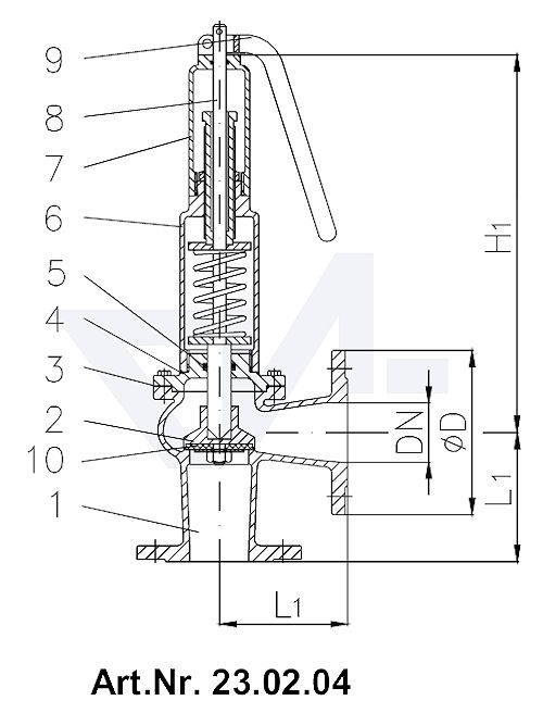 Клапаны предохранительные короткой модели, Rg 5/SoMs 59 с закрытой крышкой и газоплотной головкой с рычагом тип 23.02.03 / 23.02.04