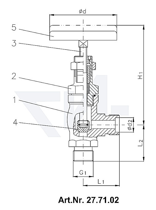 Клапан запорный штуцерный с верхней частью хомутового типа, нерж. сталь PN400 тип 27.71.01 / 27.71.02