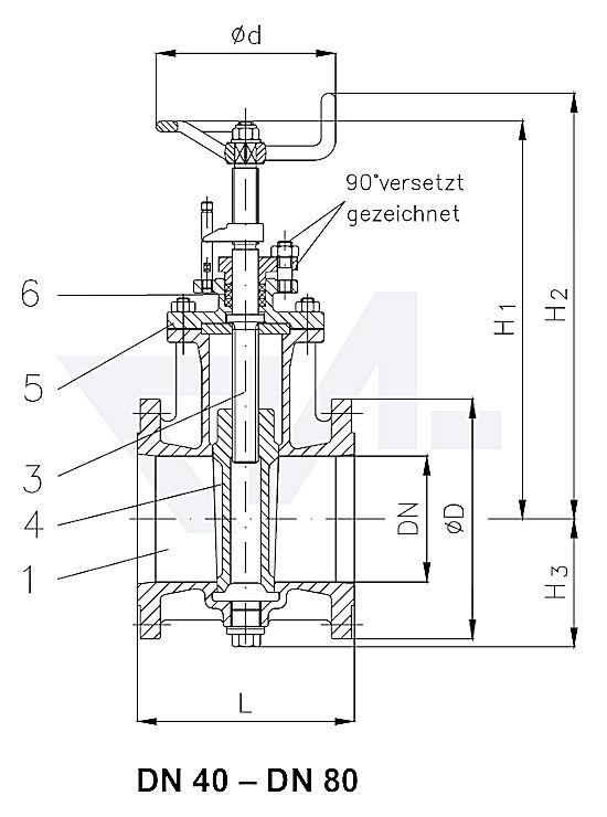 Фланцы-Schieber VG 85060, Gbz 10/CuSn 6 с невыдвижным шпинделем и с указателем положения PN10 тип 35.20.00