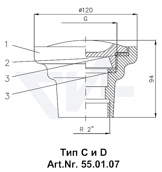 Пробка палубная мерной трубы VG 85291, Rg 5 для мерительных, сливных и впускных трубопроводов тип 55.01.07 / 55.02.04